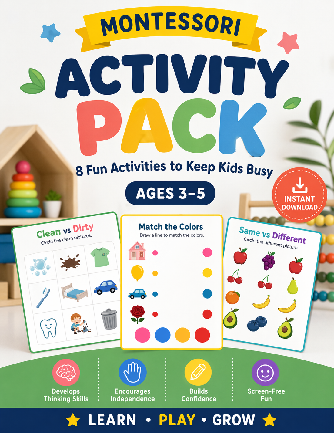 Montessori Activities for Toddlers (Printable Pack) Kids 3-5