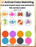 Cut & Match Sea Animals to Colors Activity (Ages 3–5) | Ocean Color Matching Printable | Scissor Skills & Fine Motor | Instant Download