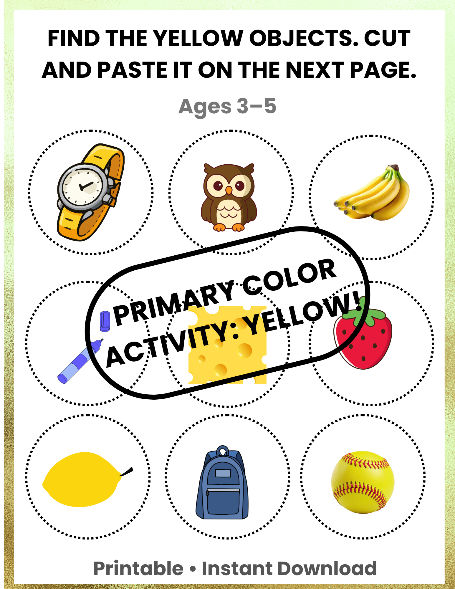 Primary Colors Cut and Paste Activity for Kids Ages 3-5 | Preschool Color Sorting Worksheet | Montessori Homeschool Printable PDF