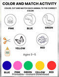Color, Cut and Paste Activity for Kids Ages 3–5 | Color Matching Printable | Preschool Fine Motor Skills