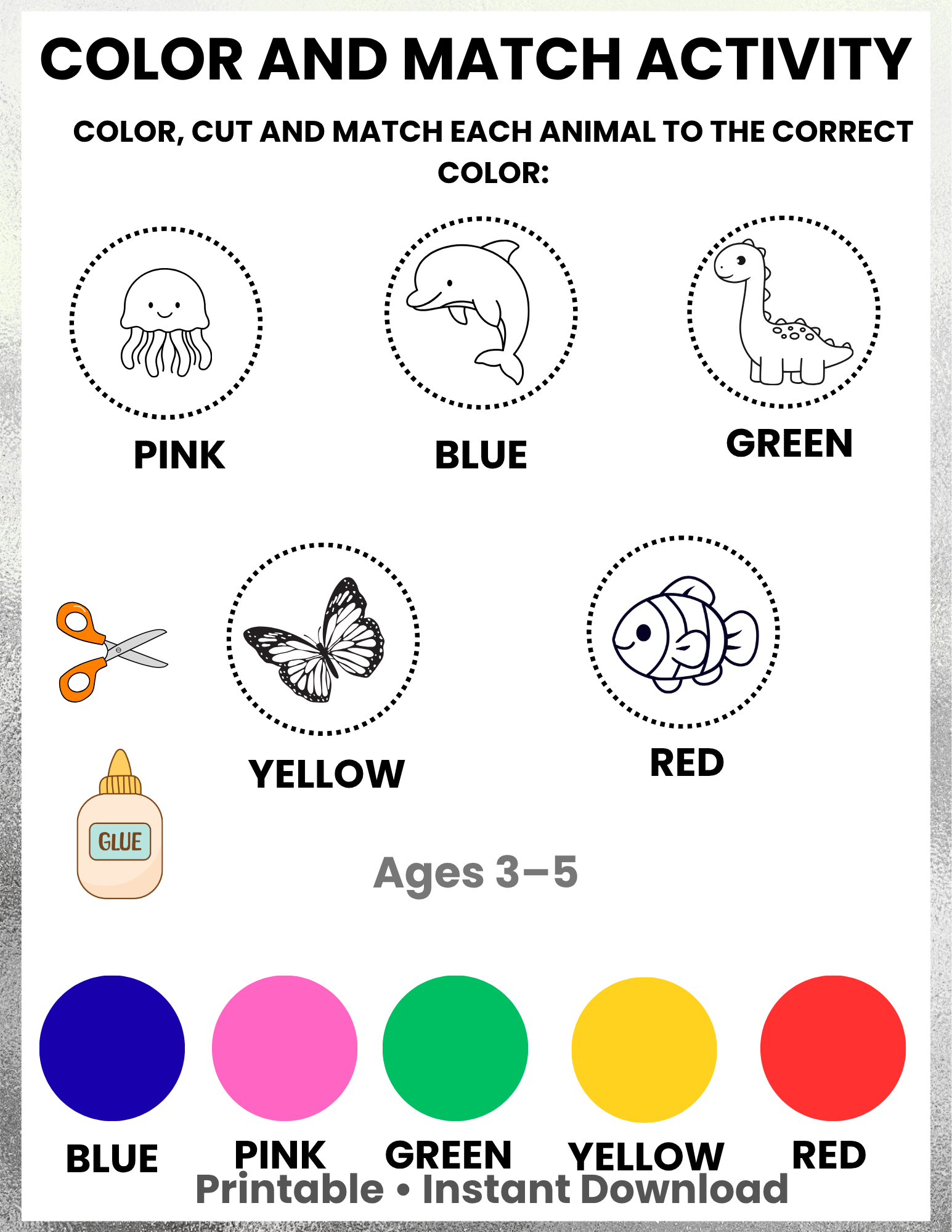 Color, Cut and Paste Activity for Kids Ages 3–5 | Color Matching Printable | Preschool Fine Motor Skills