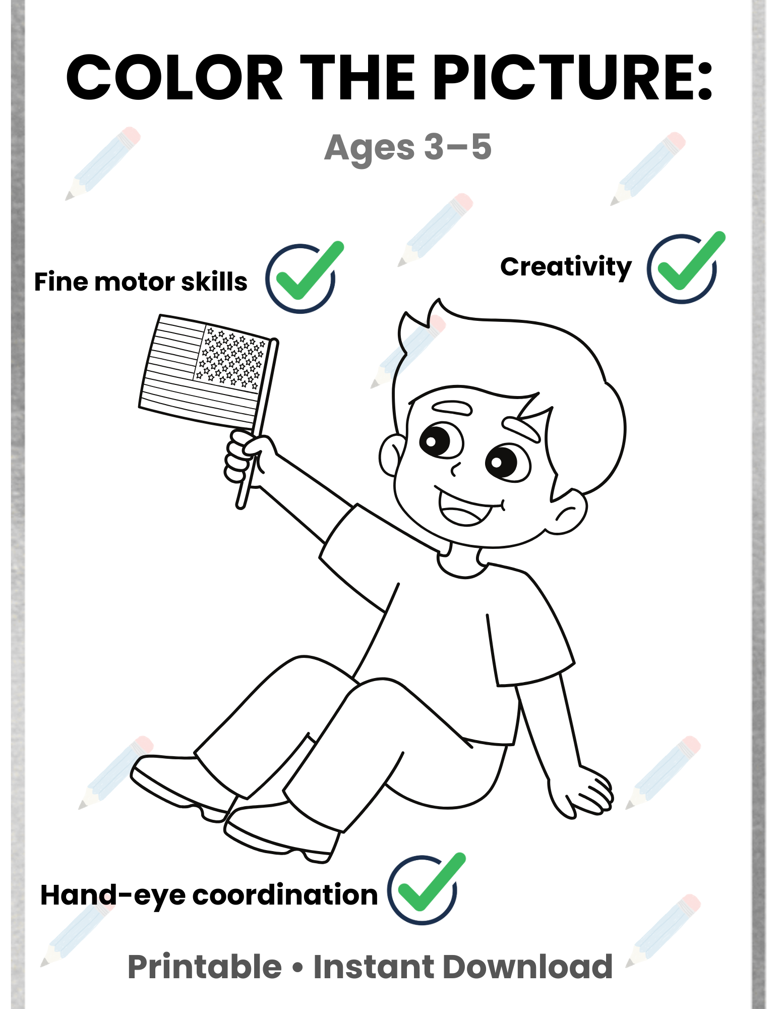 Color the Picture Activity for Kids Ages 3–5 | Preschool Coloring Pages Printable | Fine Motor Skills