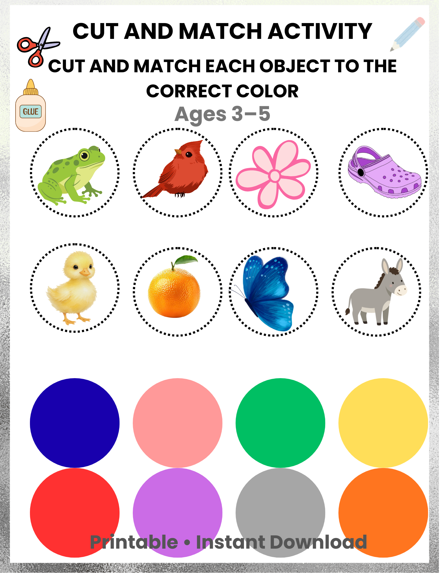 Cut & Match Colors Activity for Kids Ages 3–5 | Preschool Color Recognition Printable | Montessori Learning Worksheet