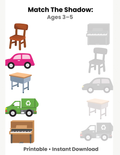 Shadow Matching Activity Printable for Kids | Montessori Matching Game | Preschool Learning Worksheet | Homeschool Activity Ages 3-5