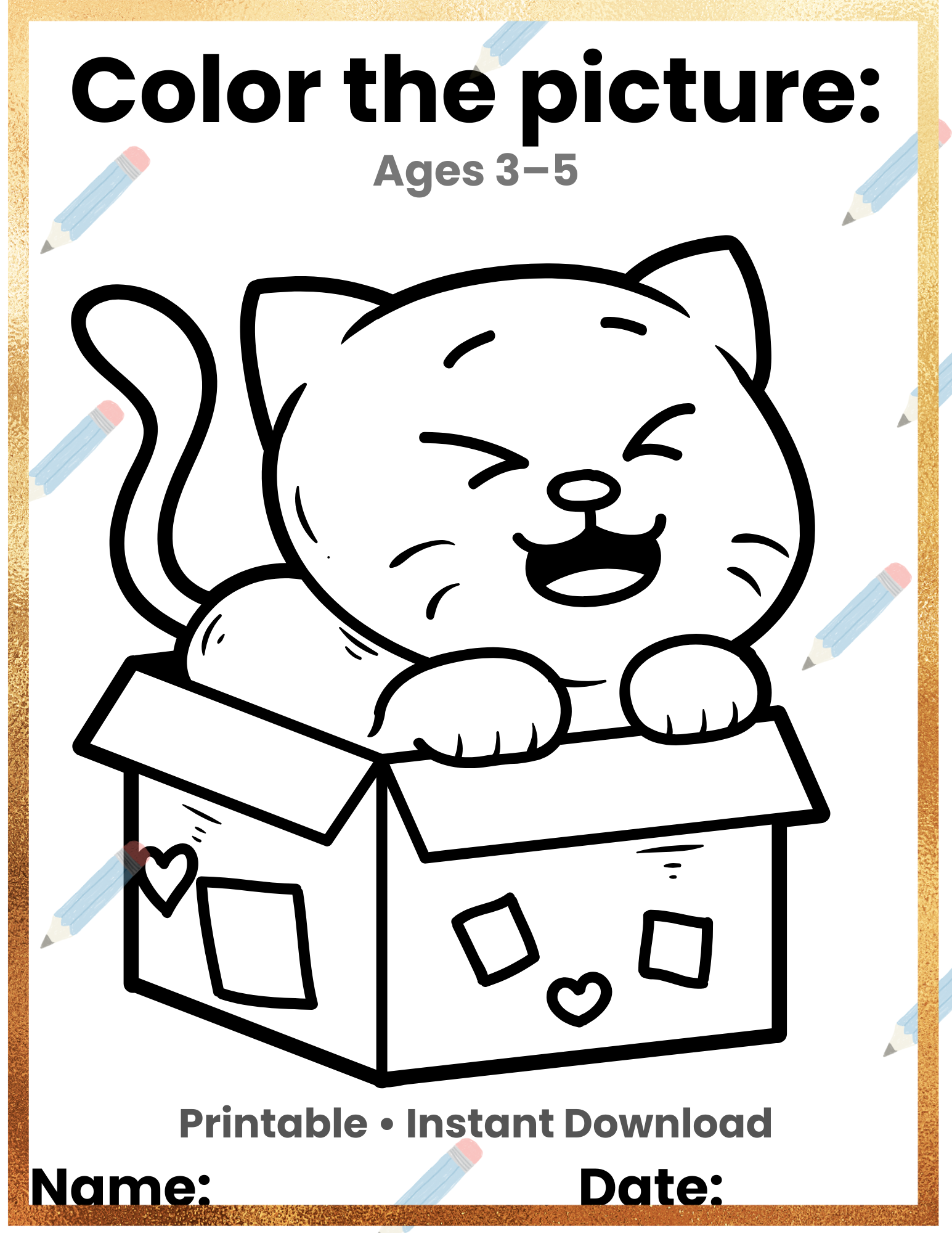 Color the Picture Activity for Kids Ages 3–5 | Preschool Coloring Printable | Toddler Learning Worksheet | Fine Motor Skills | Instant Download