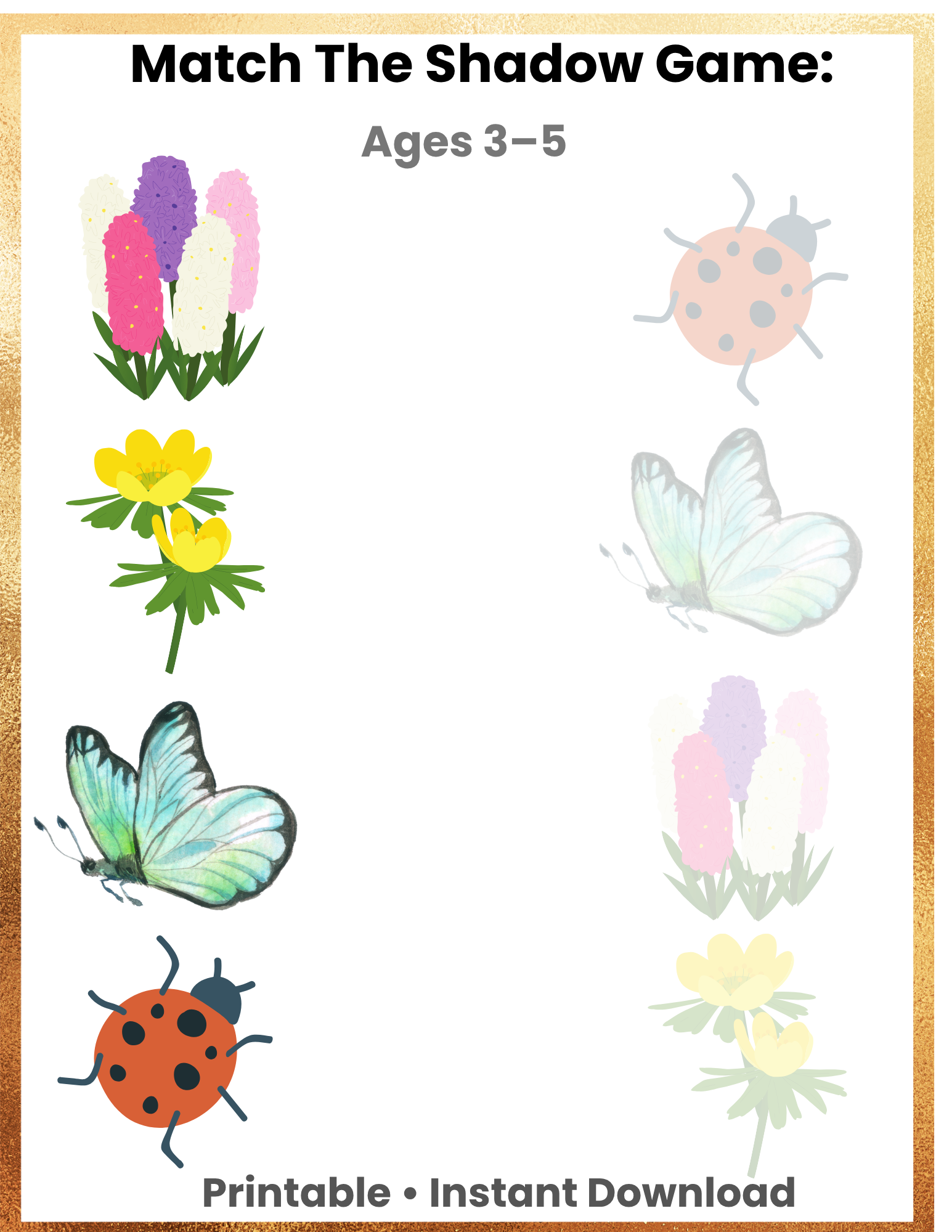 Match the Shadow Activity for Kids Ages 3-5 | Preschool Learning Printable | Montessori Matching Game