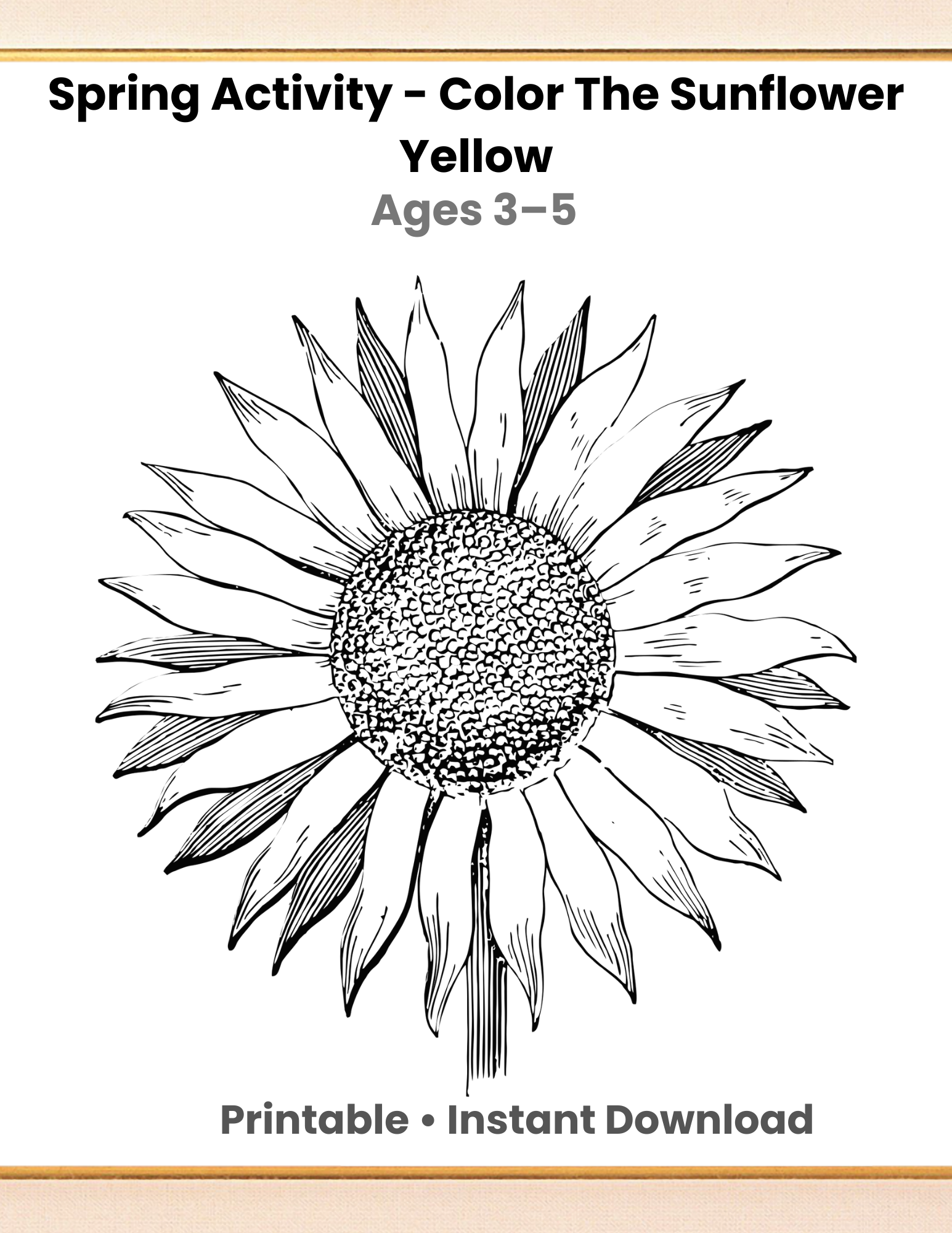 Sunflower Coloring Activity for Kids | Spring Printable Worksheet | Preschool Fine Motor Skills