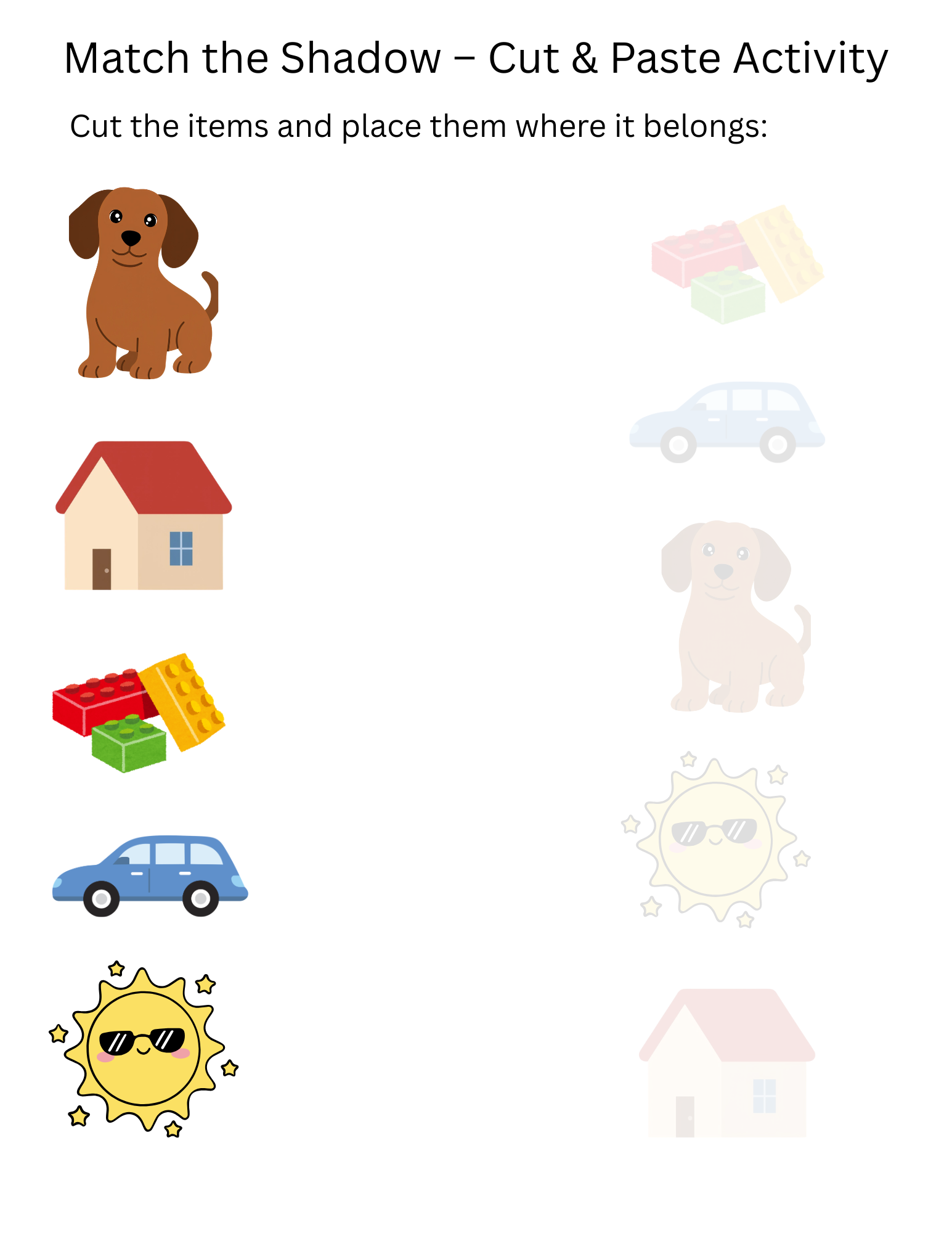 Match the Shadow Printable for Preschool