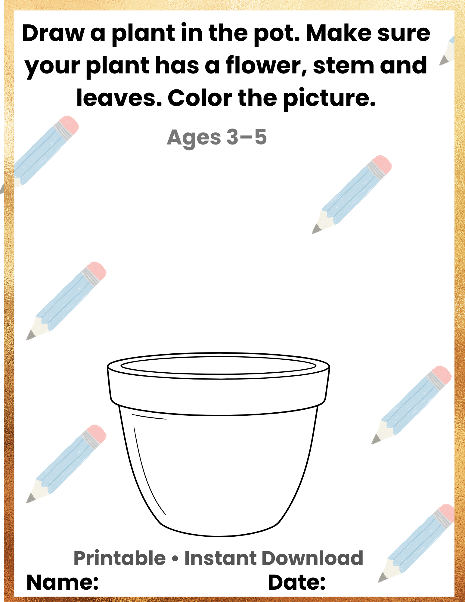 Draw & Grow! Plant in the Pot Activity for Kids (Ages 3-5) | Creative Drawing Worksheet | Fine Motor Skills | Instant Print